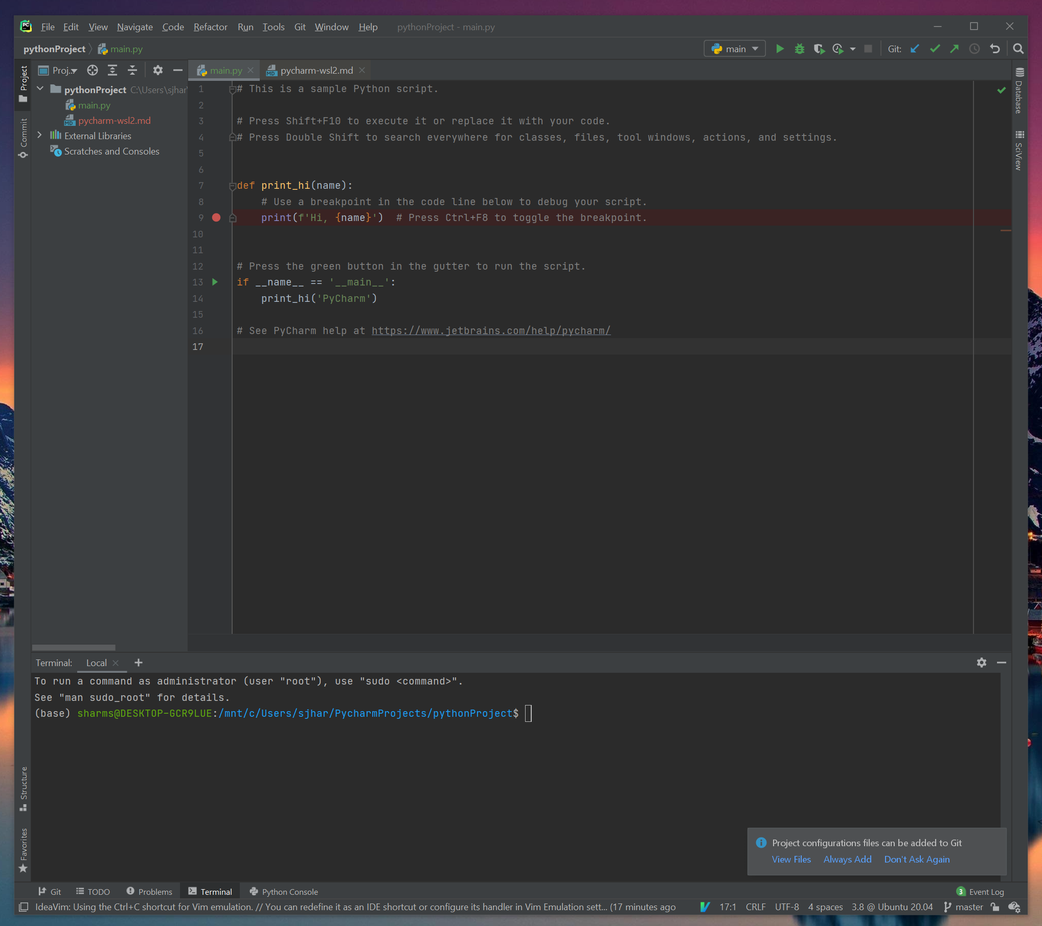 PyCharm and WSL2